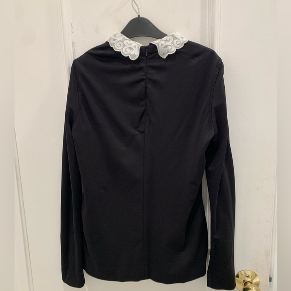 Sandro Paris black long sleeve top with lace collar. Size 1 (Small) - Picture 2 of 5